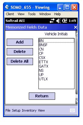 To edit a particular field's list, tap on the particular field to be edited, and the Memorized Fields Data dialog will be displayed (see Figure 33).