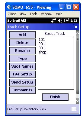 Figure 35 - Track Setup Dialog Previously entered track names can be deleted or renamed, and new track names can be added.