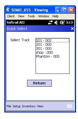 Figure 55 - Track Select Dialog The Track Select dialog displays all of the tracks that have been entered into the portable reader.