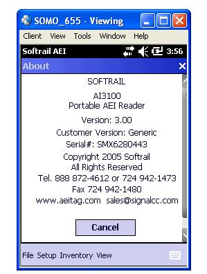 10. ABOUT To find information about the software version and the unit's serial number, tap the About menu item under the File menu, and the About display shown in Figure 64 will appear.