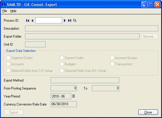 Chapter 5 Exporting Data for Consolidation This chapter describes how to use the G/L Consolidations Export form to export data from a source company.