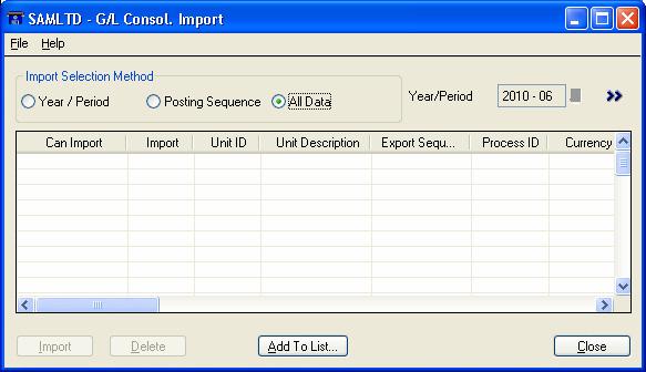 Chapter 6 Importing Data for Consolidation This chapter describes how to use the G/L Consolidations Import feature to import data into a destination company.