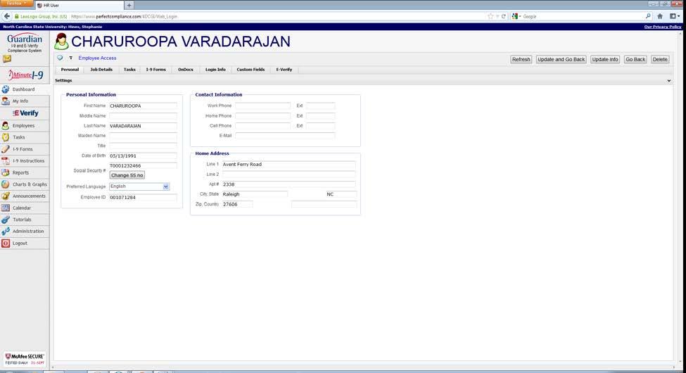 14. After clicking View Employee you will be taken to this employee s personal tab within their Employee record.