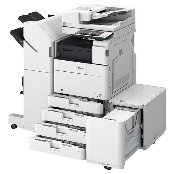 This black and white copier, scanner, printer, and fax uses an intuitive interface with a 10-inch touchscreen. First copies are delivered in as little as 3.