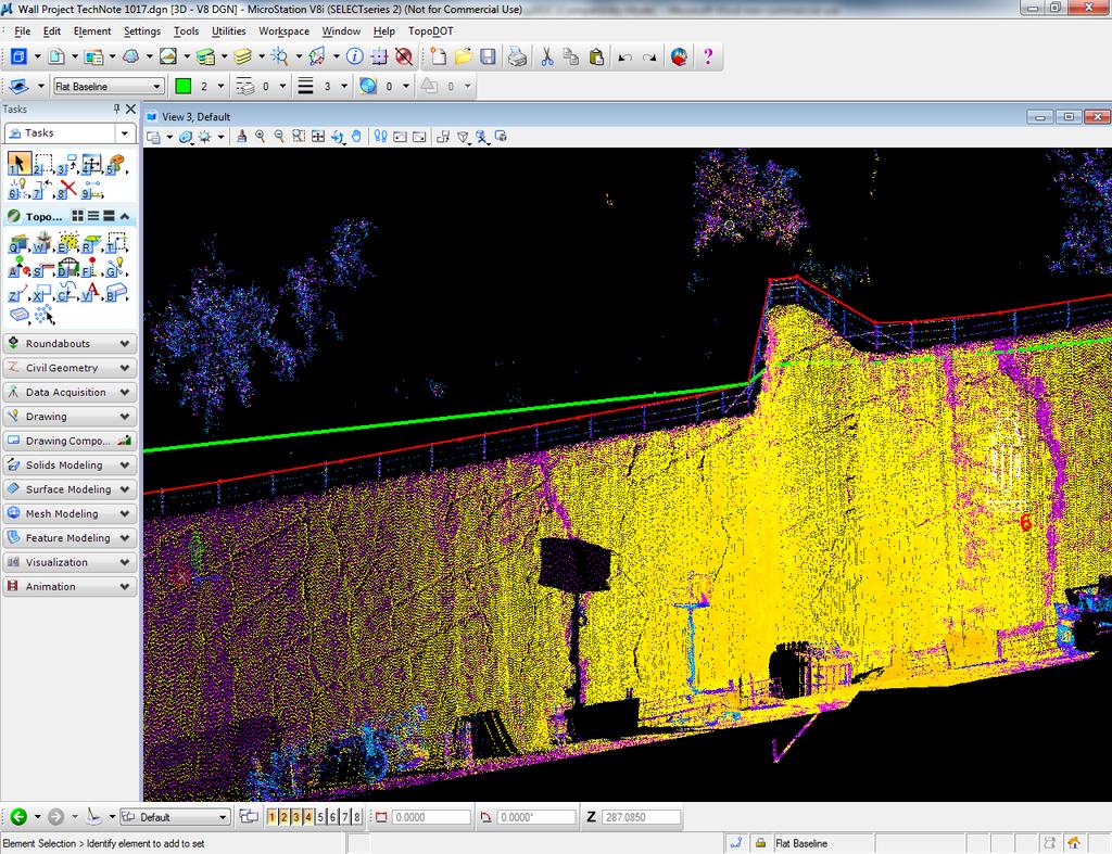 Selecting an appropriate data width for evaluation TopoDOT extracts a vertical strip of point cloud data at specified locations along the alignment.