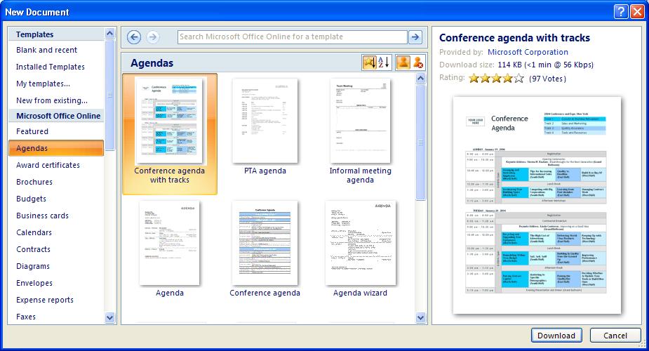 ECDL Module Three - Page 28 Experiment with creating new documents based on the Agenda templates, as