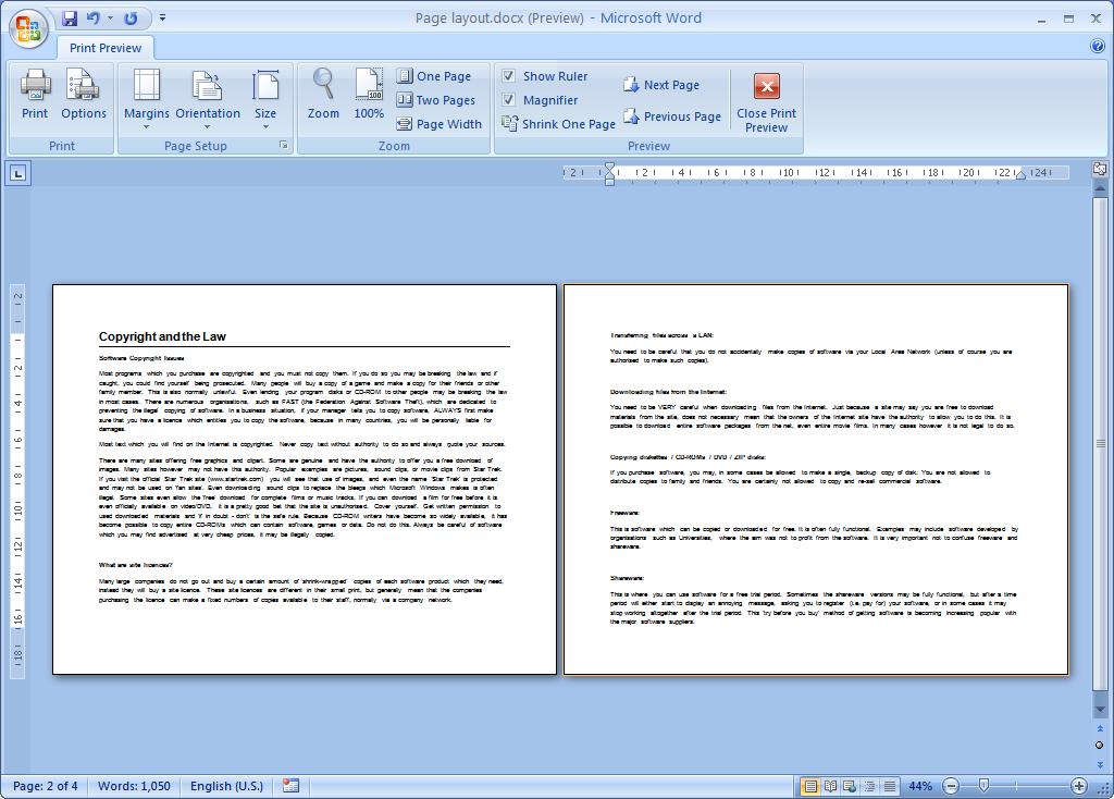 ECDL Module Three - Page 70 Click on the Close Print Preview button to return to Print Layout view. Reset the page orientation back to Portrait orientation.