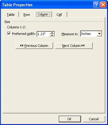 Column width Show students the variety of ways available to change the column width of tables.