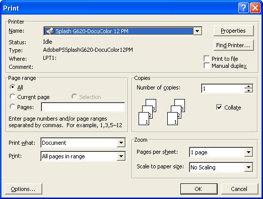 4 Select Document, under Print What Introductory Word XP for Windows 5 Select All, under Page Range 6 Select All Pages In Range, Even Pages, or Odd Pages, under Print 7 Specify the number of copies