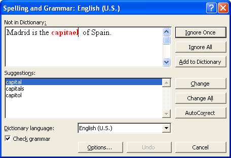 Spell and grammar checking features Tell students they have the option of checking spelling or grammar mistakes or both.