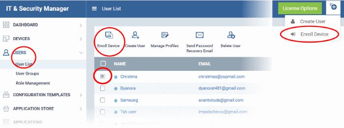 Click 'Submit' to add the user to ITSM. The user will be added to list in the 'Users' interface. The user's devices can be enrolled to ITSM for management. Repeat the process to add more users.