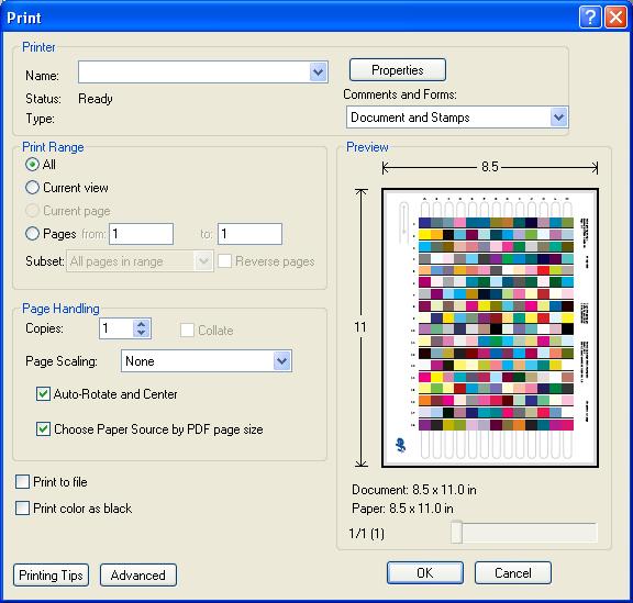 MANAGING COLOR IN ADOBE ACROBAT 60 Selecting options when printing You can use the standard Color Server printer driver interface to select print options from Acrobat.