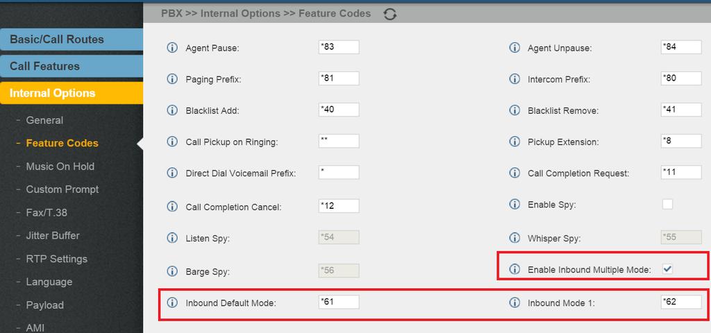 Inbound multiple mode feature code is disabled by default.