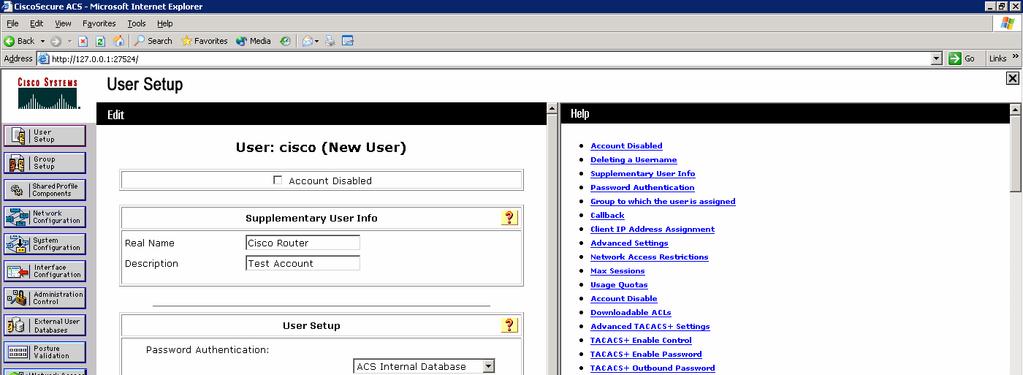 Figure 3-6: ACS Add New User Page Why would a company want to use a centralized authentication server rather than configuring users and passwords on each individual router?
