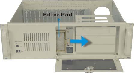 FAN FILTER REPLACEMENT T replace the fan filter, please fllw the steps belw. Press the tab and pull the fan filter ut t the right.