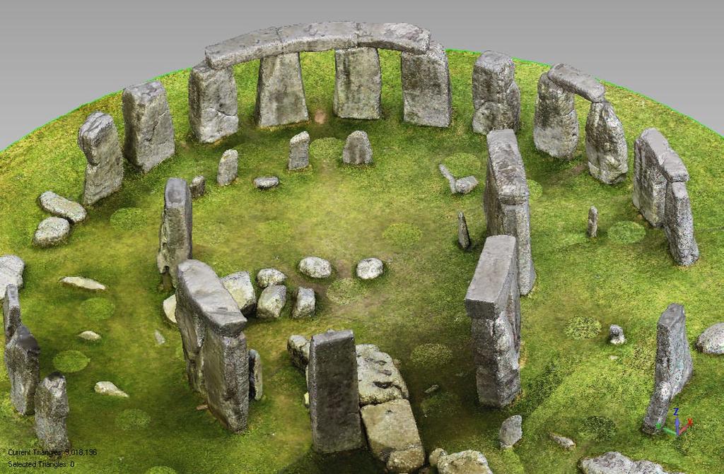 A still from an English Heritage animation fly-through movie made using colourised digital models of the complete Stonehenge ancient monument.