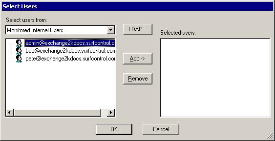 THE RULES ADMINISTRATOR Configuring the Rules Administrator 5 Procedure 5-9:Adding a recipient/password pair for decompression Step Action Browsing for Recipients 6 The Select Users dialog box is