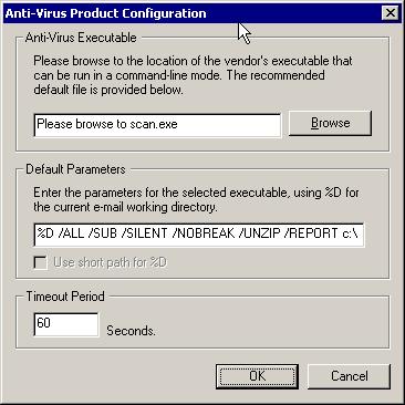 6 RULES OBJECTS Anti-Virus Scanning Object Procedure 6-10: Scanning with a Command Line based scanner Step Action 6 Click OK. The Anti-Virus Product Configuration dialog box is displayed.