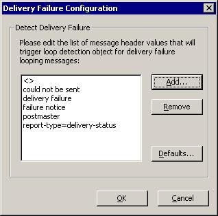 6 Click OK. 7 The text string is displayed in the Delivery Failure Configuration dialog box.