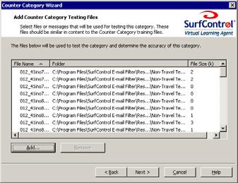 VIRTUAL LEARNING AGENT VLA Tutorial 13 Procedure 13-1: VLA Tutorial (Continued) Step Action Add Counter Category Testing Files 25 In the Add Counter Category Testing Files screen, you add the files