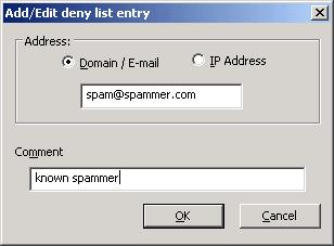 SETTING UP E-MAIL FILTER Configuring E-mail Connection Management 3 BLACKLIST If there are domains, e-mail addresses or IP addresses from which you do not want to receive e-mails, you can add them to