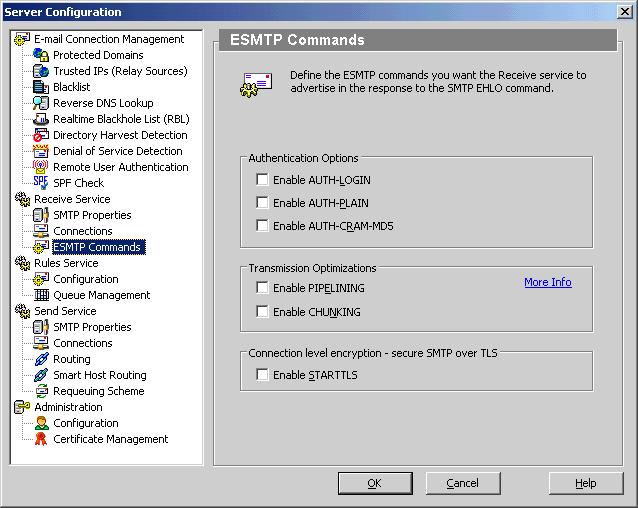 SETTING UP E-MAIL FILTER Configuring the Receive Service 3 Table 3-8 Connection options (Continued) Option Description Default Maximum Limit maximum connections for each non-trusted IP address Idle