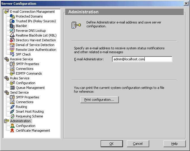 3 SETTING UP E-MAIL FILTER Configuring The Administration Service CONFIGURING THE ADMINISTRATION SERVICE The Administration service controls general system settings and also has these branches:
