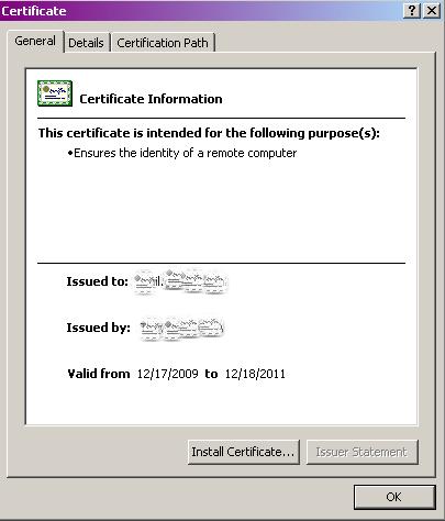 Figure 2-13: Certificate Information The icon can be clicked to see information about the certificate that is used with that SSL site. 2.4 Intermediate Certificates Some certificates issued by Certificate Authorities require a third certificate, often referred to as an intermediate certificate, or third-party certificate.