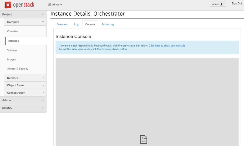 Step 11: Verify IP address in Orchestrator For the Orchestrator instance, select Console from the Actions drop down.
