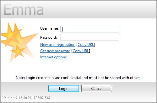 Emma User Guide 5 Register You must have Internet access to register as an Emma user. 1. In the Login window, click New user registration.
