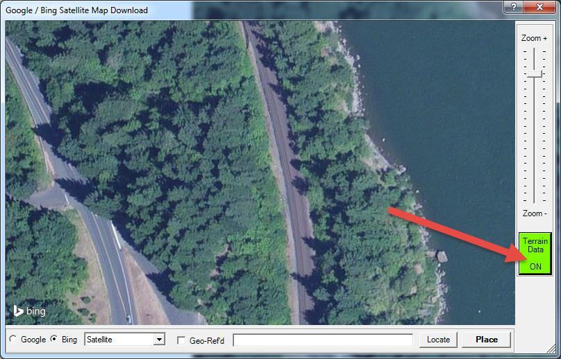 Click on the "Terrain Data" button on the right side of the sat image