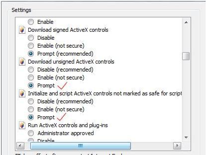 4. Change the ActiveX controls and plug-ins options that are signed or marked as safe to Enable. Change the ActiveX controls and plug-ins options that are unsigned to Prompt or Disable. Click OK. 5.