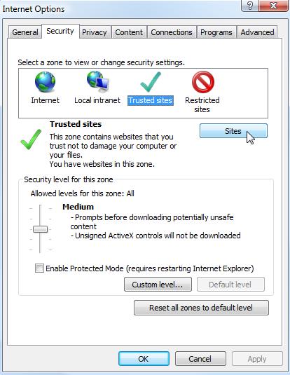 Windows 7 or above users Internet Explorer for Windows 7 or above operating systems have increased security measures to protect your PC from any malicious software being installed.