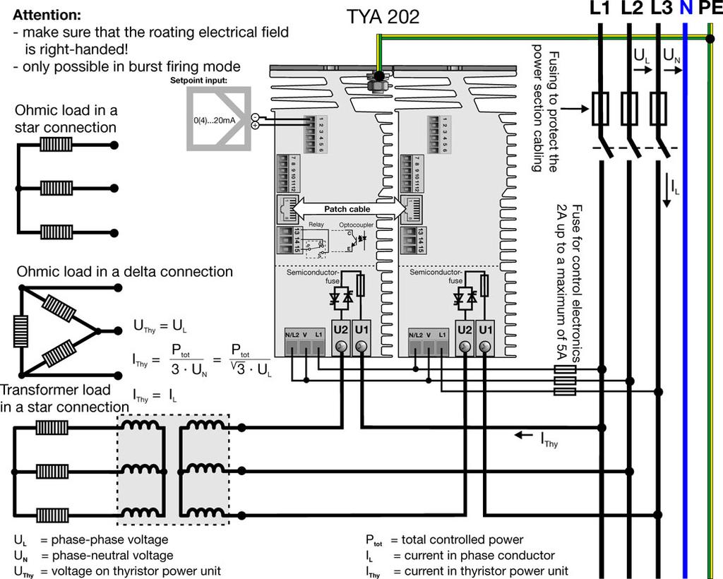 Data sheet 709062 Page 15/17 Wiring Three-phase economy circuit Master-Slave for resistive loads in star-, delta connection or transformer loads (resistive-induktive) Note: In the case of power