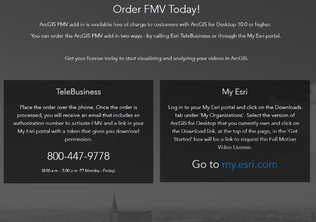 Full Motion Video Landing Page Easy access to additional information Order the FMV add-in and GP tools Customer service information