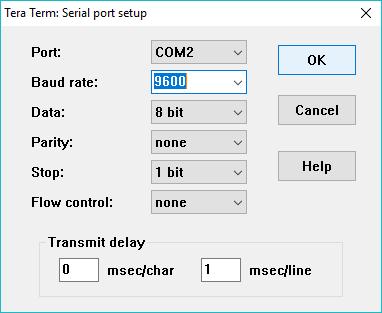 Figure 1: TeraTerm Setup Figure 2: TeraTerm Serial Port Setup Once the terminal software is setup and connected, you may test the connection by displaying the data logger version number.