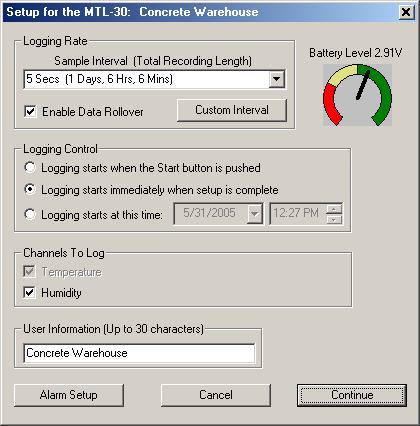 Setting Up the Logger To Record Data To set your logger to start recording data, select Setup from the Logger menu.