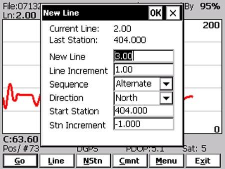 Line (New Survey Line) The New Line dialog is displayed (see Figure below).