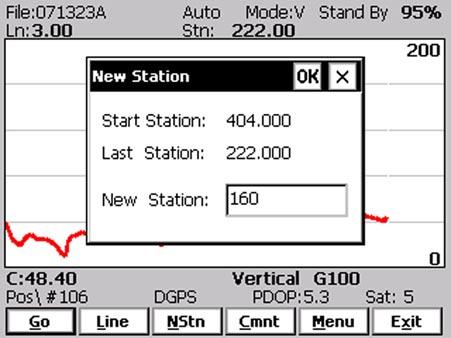 The new line number and associated parameters are prompted by the program based on parameters specified in the Survey Setup menu.