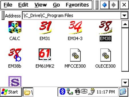 1.4 Running EM38 Program To run the EM38 locate program in C_Program Files and double-tap program icon. The EM38 is a Windows CE based, button and dialog driven program designed to be simple to use.