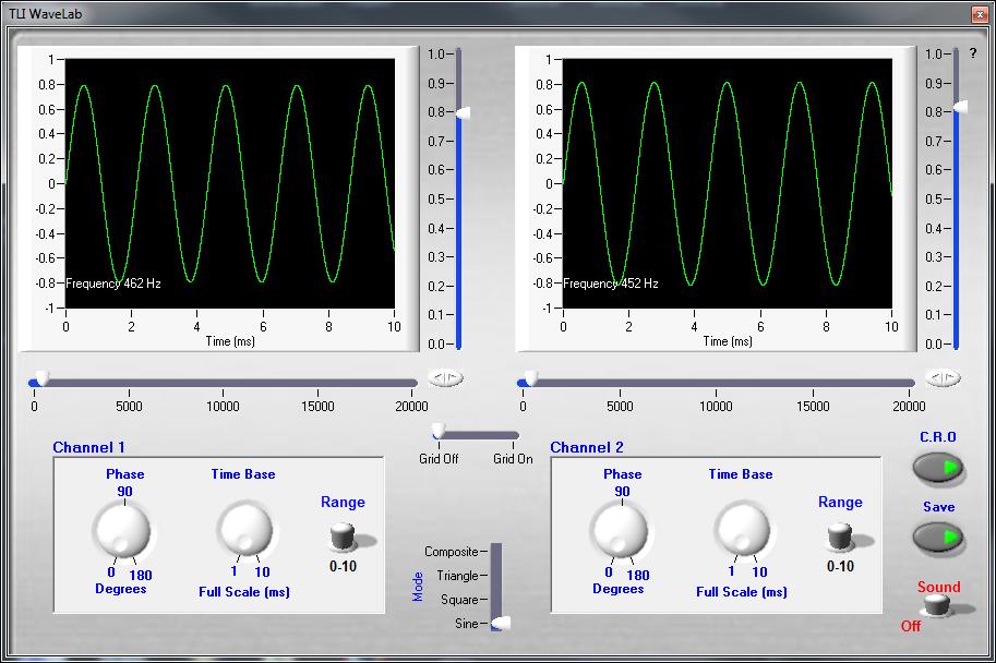 Generates waves of variable frequency to 20 khz. Dual channel output to your data logger, or oscilloscope. Control phase difference between the two wave sources.