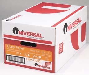 Bulk White Copy Paper 92 GE brightness rating, 20-lb. paper Acid-free 500 sheets per ream Reams/ No. Size Carton Carton 8P-UNV-21200 8 1 2 x 11 10 CALL 8P-UNV-24200 8 1 2 x 14 10 34.