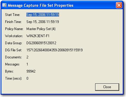 Chapter 4 Entity Administration Viewing File Set Properties To view file set properties: 1. From the Message Capture File Sets screen, select the file set you wish to view. 2.