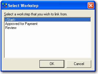 Chapter 7 - WorkFlow To link worksteps: 1. Select the workstep you wish to link and click the Link From Workstep button on the toolbar (or right click and select Link From Workstep from the menu).