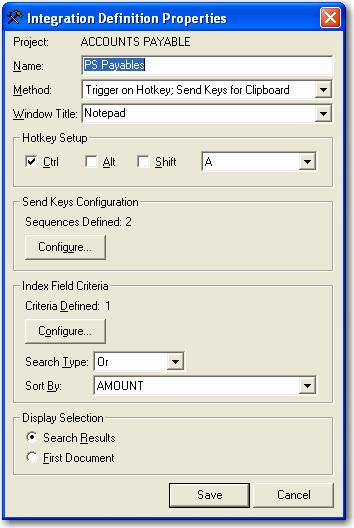 Chapter 8 Integration Definitions 3. Double click on the integration definition you wish to edit. The Integration Definition Properties screen is displayed.