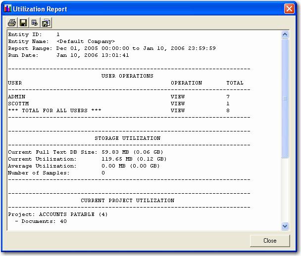 Chapter 11 - Reports Utilization Utilization reports provide summary totals for operations such as pages viewed, printed, and faxed, grouped by user.