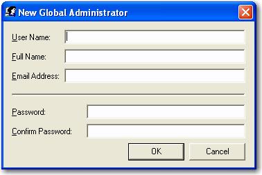 Chapter 12 Global Administration 2. Click on the New button or right click on Global Administrators and select New Global Administrator from the menu. The New Global Administrator screen is displayed.