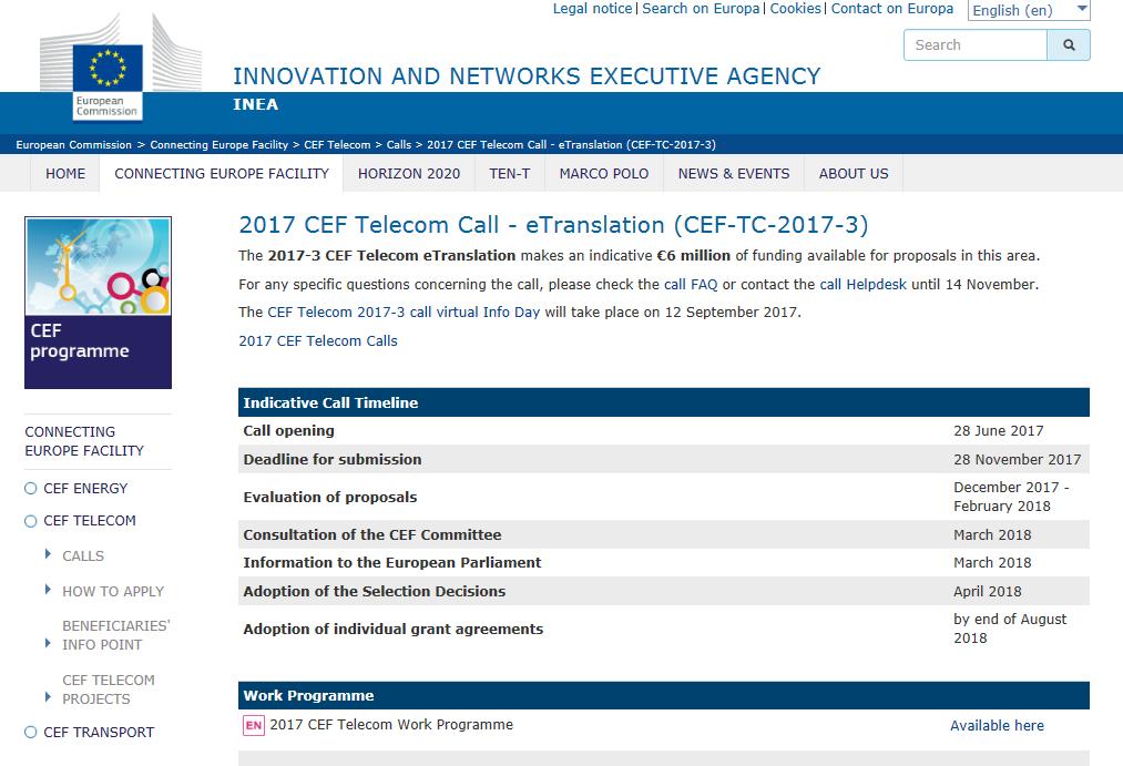 eu/cefdigital INEA website grants available to Member