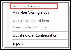To schedule a closing directly in the closing calendar, right-click