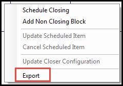 To export the closing Calendar right-clicking anywhere on the calendar and select Export.